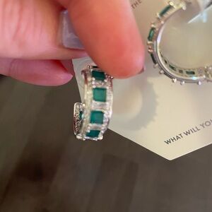 Stunning Silver and Green Hoop Earrings
